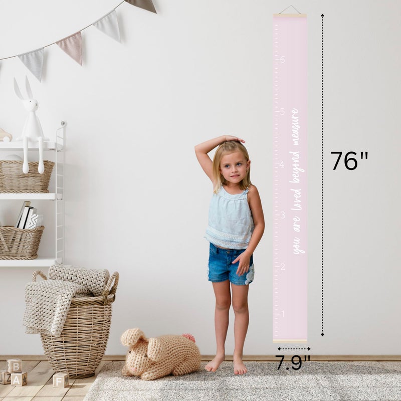 Morxy Canvas Growth Chart for Kids - Unisex Room Wall Decor - Measuring Height Wall Tape (Loved Beyond Measure- Pink) - Image 3